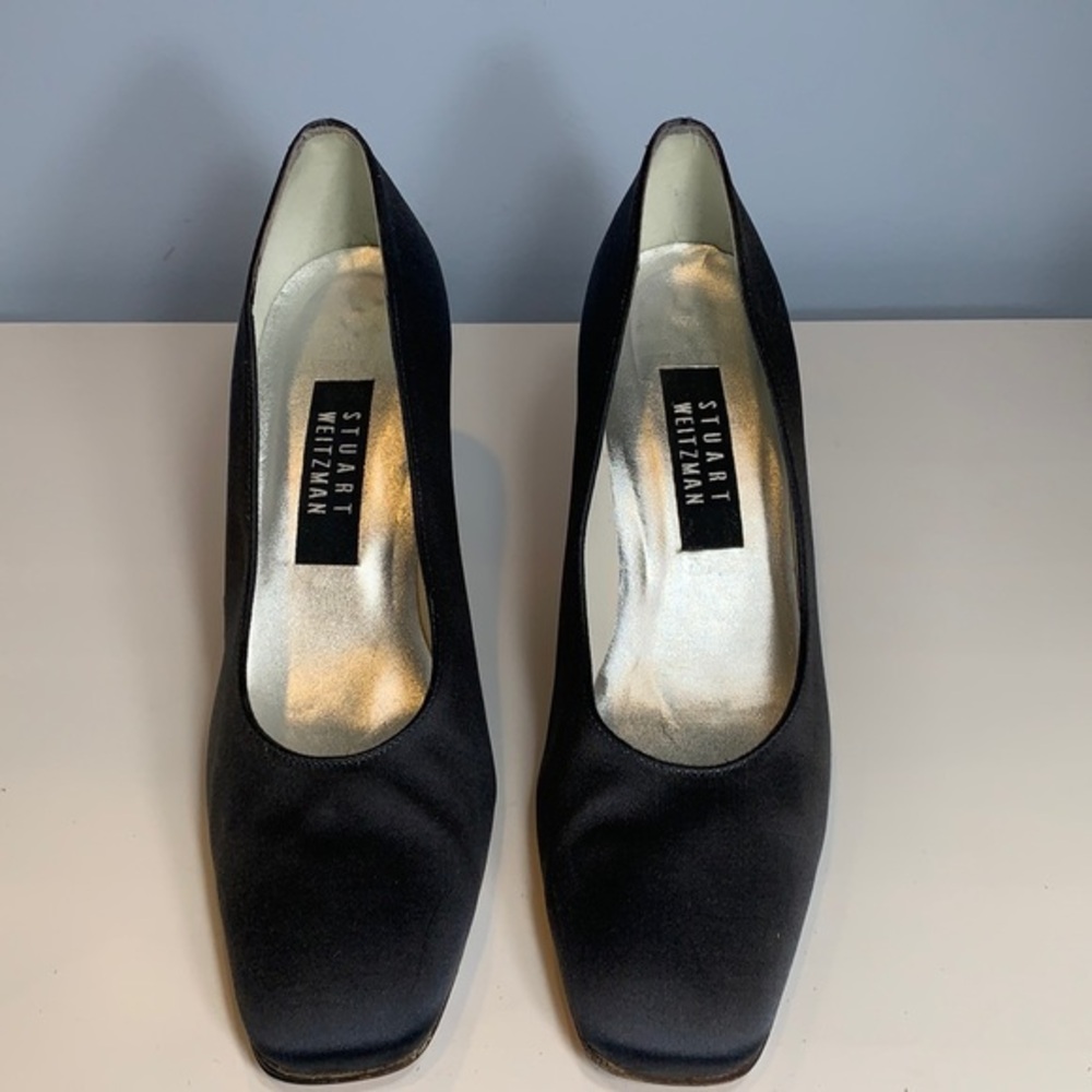 Vintage Stuart Weitzman Pewter Gray Satin Heels